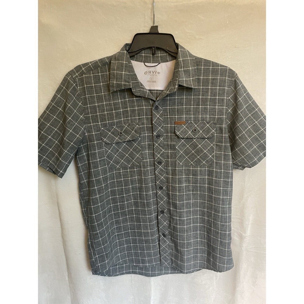 Orvis Men's Gray  Plaid Short Sleeve Button Down Outdoor Fishing Shirt‎ Medium